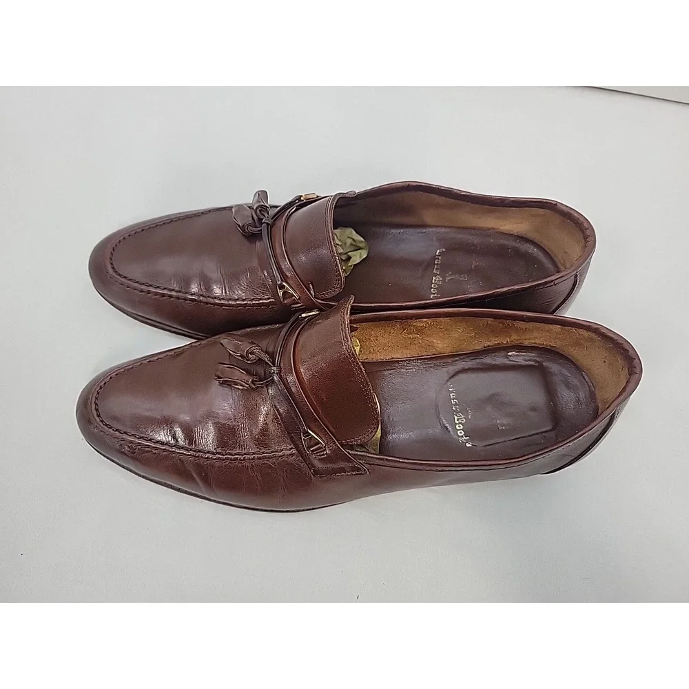 Brass Boot Mens 8.5M Brown Leather Moc Toe Tassel Slip On Loafers 82344